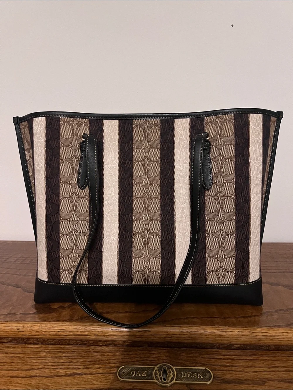 Coach Striped Signature Tote in Brown and Black